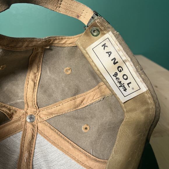 Vintage Kangol Made in USA Green Brim Brown Canvas Adjustable Hat 90s Y2K Cap - Picture 7 of 7